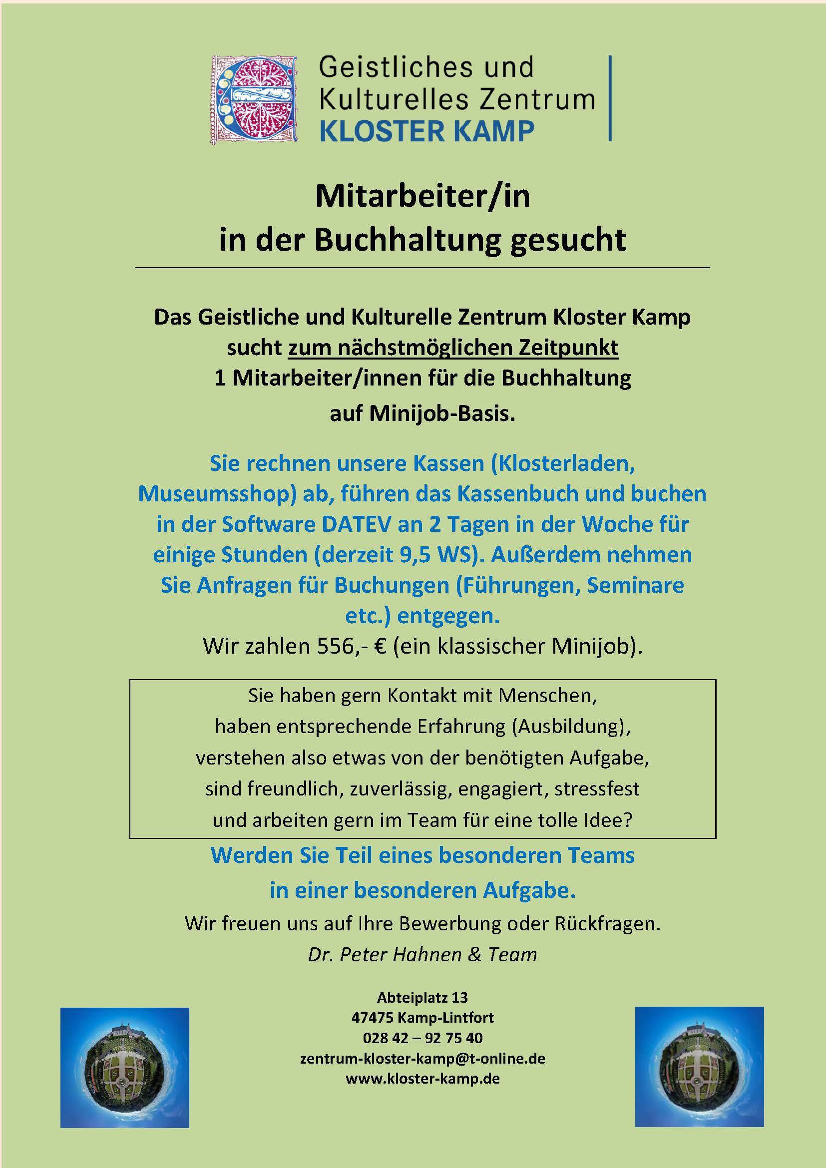 Ausschreibung Buchhaltung Kloster Kamp 11 2025